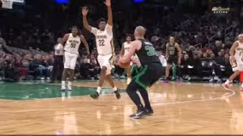 Sam Hauser drills 3-point shot vs. New Orleans Pelicans