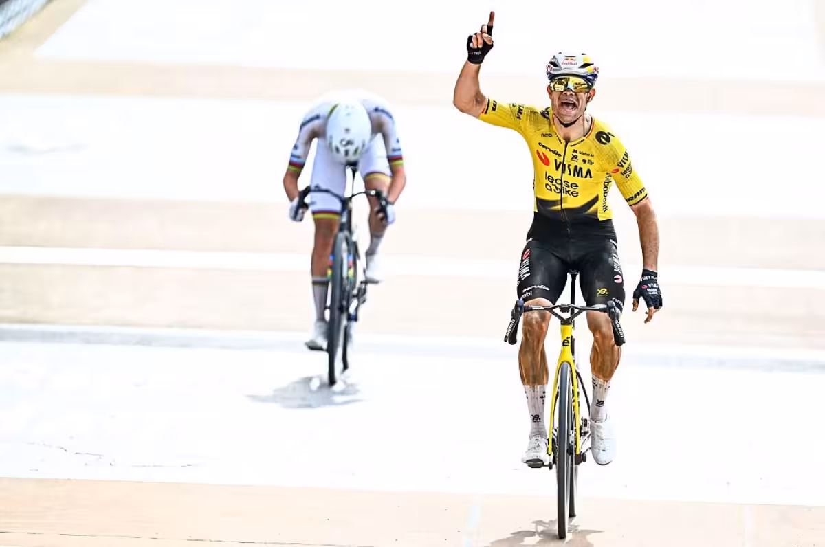 Wout van Aert wins Paris Roubaix Bike Race after sprinting past Pogačar