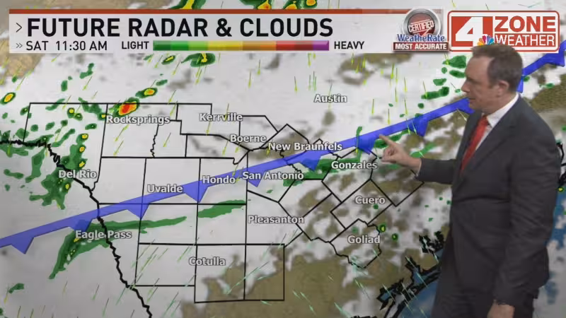 Major cold front impacting San Antonio today, bringing 30-degree temperature drop