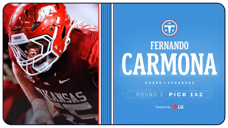 Titans Select Arkansas Guard Fernando Carmona in Fifth Round of Saturday’s NFL Draft
