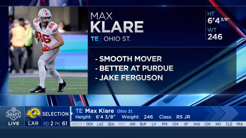 WATCH: Tavon Austin announces selection of TE Max Klare with No. 61 pick in 2026 draft