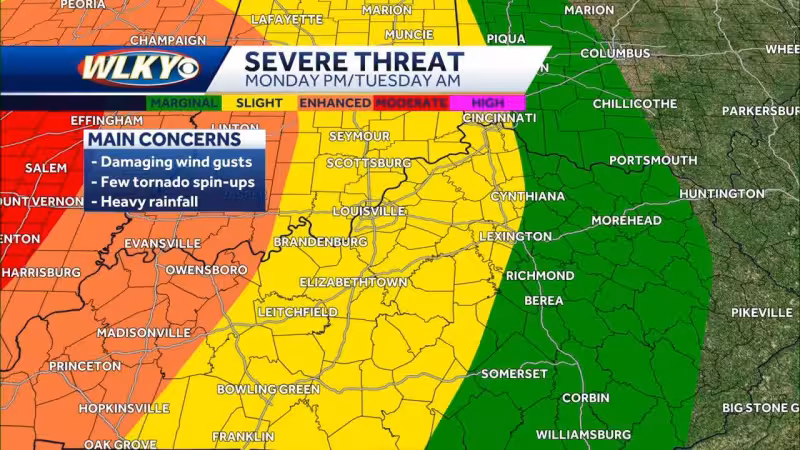 Strong to severe storms Monday and Tuesday - Louisville