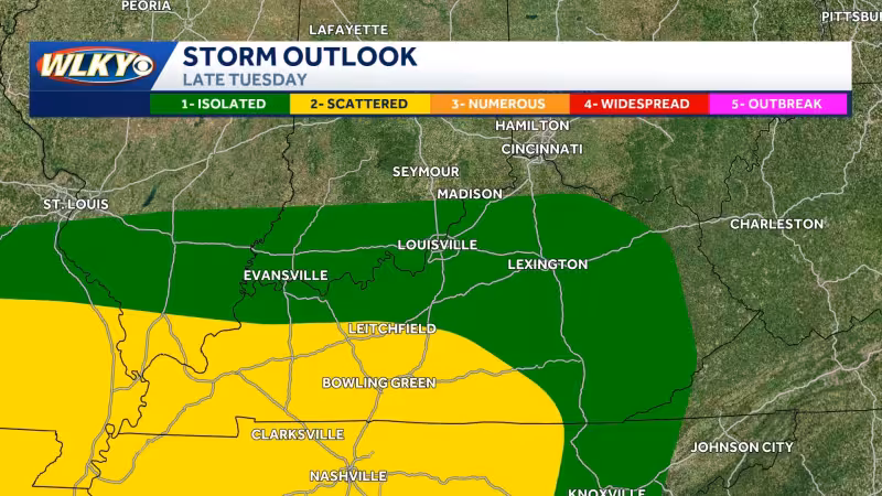 Strong to severe storms Monday and Tuesday - Louisville
