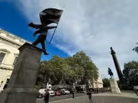 Banksy statue appears overnight in central London near Downing Street