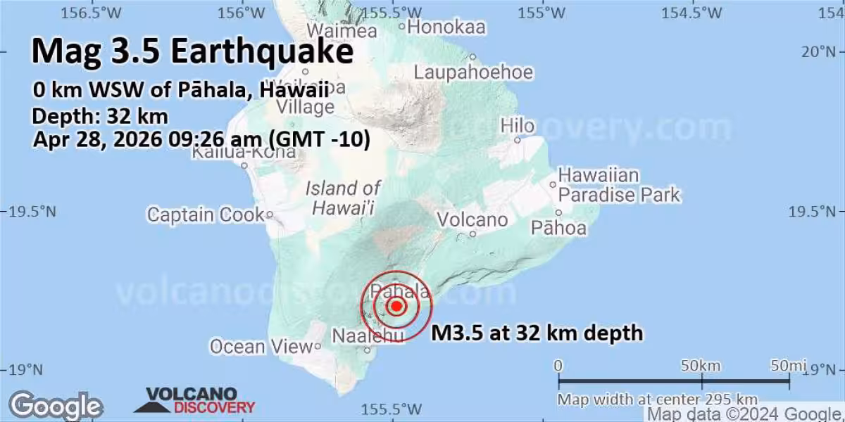 Terremoto de magnitud 3.5 sacude cerca de Pāhala, Hawái, y se siente en la zona