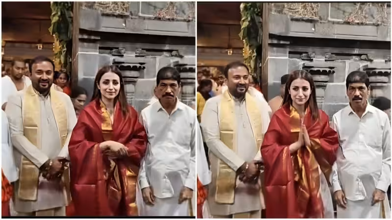 Trisha prays at Tirupati on her birthday, fans link it to Vijay on results day